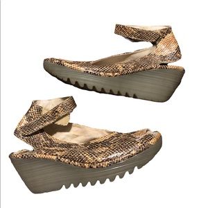 Fly London Snakeskin Yala Wedge Sandals